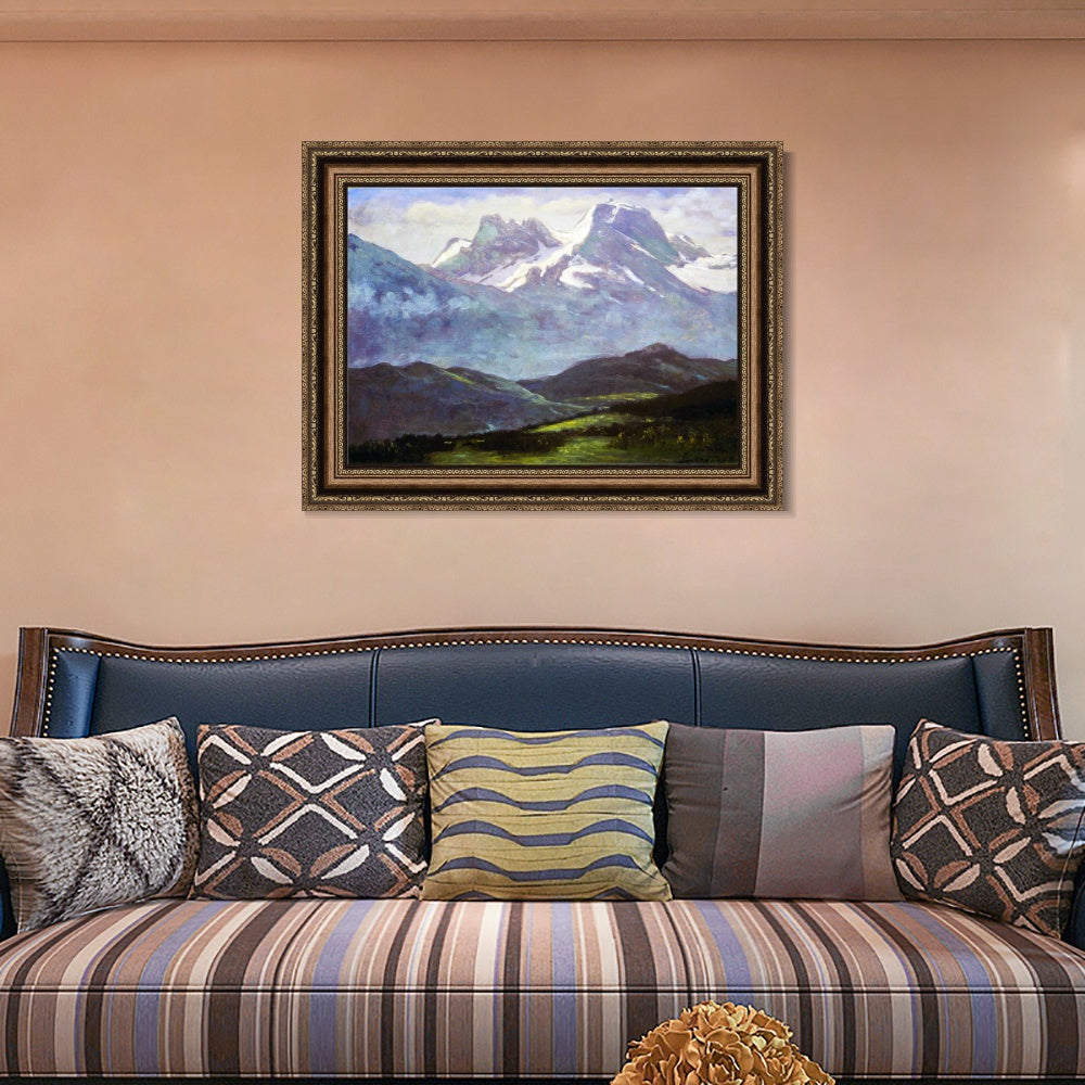 INVIN ART Framed Canvas Art Giclee Print At the foot of snow-capped mountains by Albert Bierstadt Wall Art