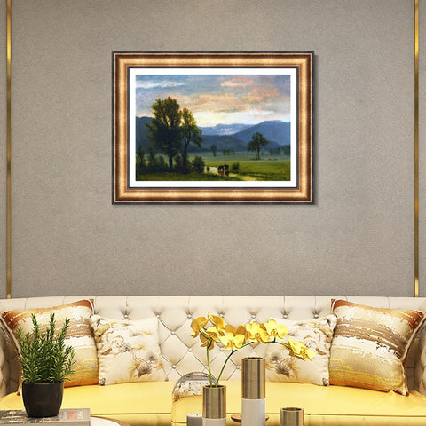 INVIN ART Framed Canvas Art Giclee Print bullocks drinking water by Albert Bierstadt Wall Art Living Room Home Office Decorations