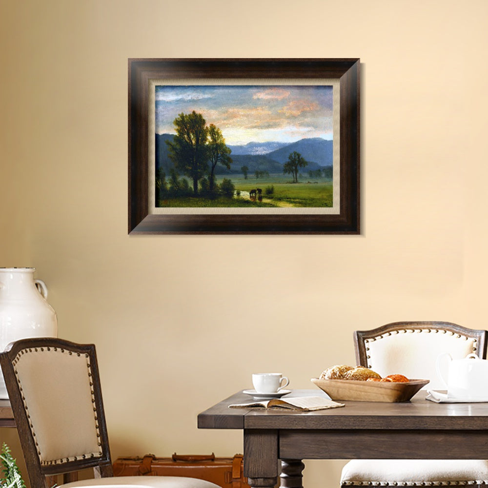 INVIN ART Framed Canvas Art Giclee Print bullocks drinking water by Albert Bierstadt Wall Art