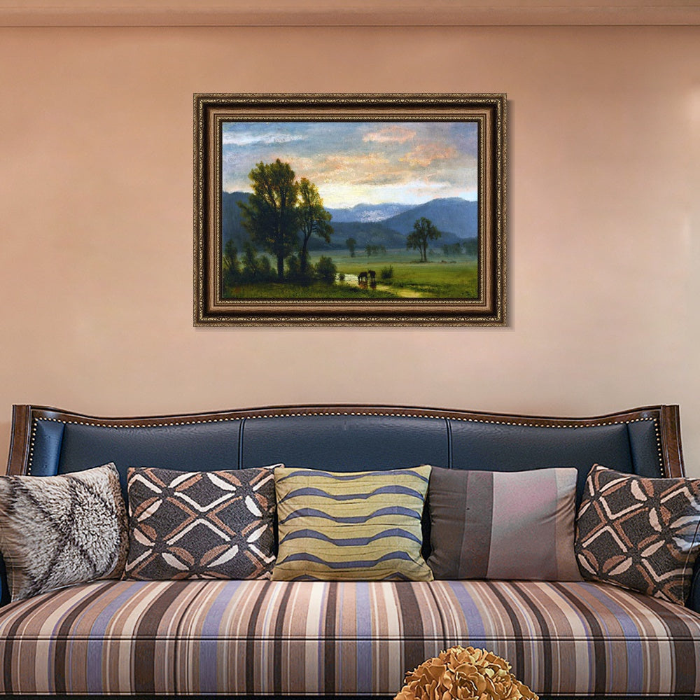 INVIN ART Framed Canvas Art Giclee Print bullocks drinking water by Albert Bierstadt Wall Art