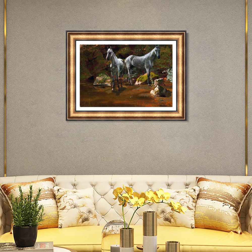 INVIN ART Framed Canvas Art Giclee Print horses crossing the river by Albert Bierstadt Wall Art