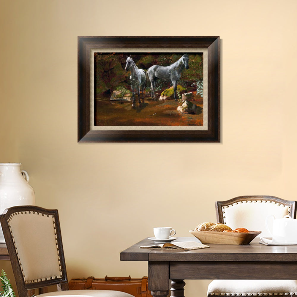 INVIN ART Framed Canvas Art Giclee Print horses crossing the river by Albert Bierstadt Wall Art