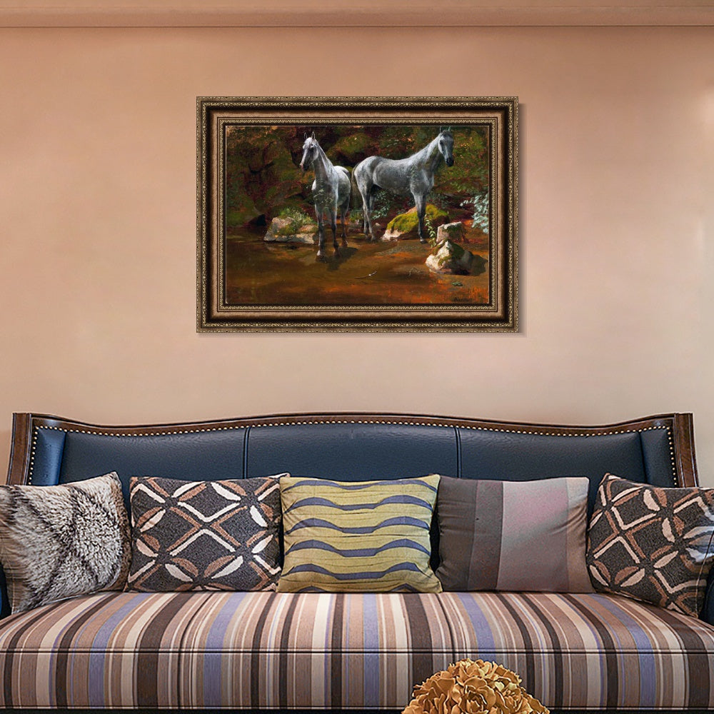INVIN ART Framed Canvas Art Giclee Print horses crossing the river by Albert Bierstadt Wall Art