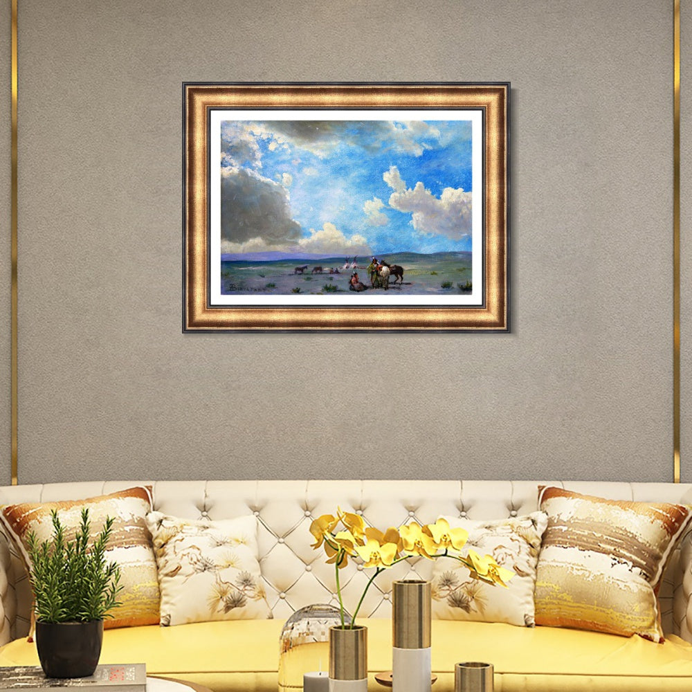 INVIN ART Framed Canvas Art Giclee Print Indians By The Riverside by Albert Bierstadt Wall Art