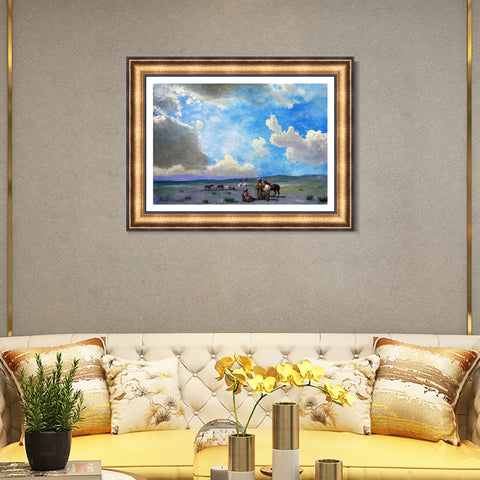 INVIN ART Framed Canvas Art Giclee Print Indians By The Riverside by Albert Bierstadt Wall Art Living Room Home Office Decorations