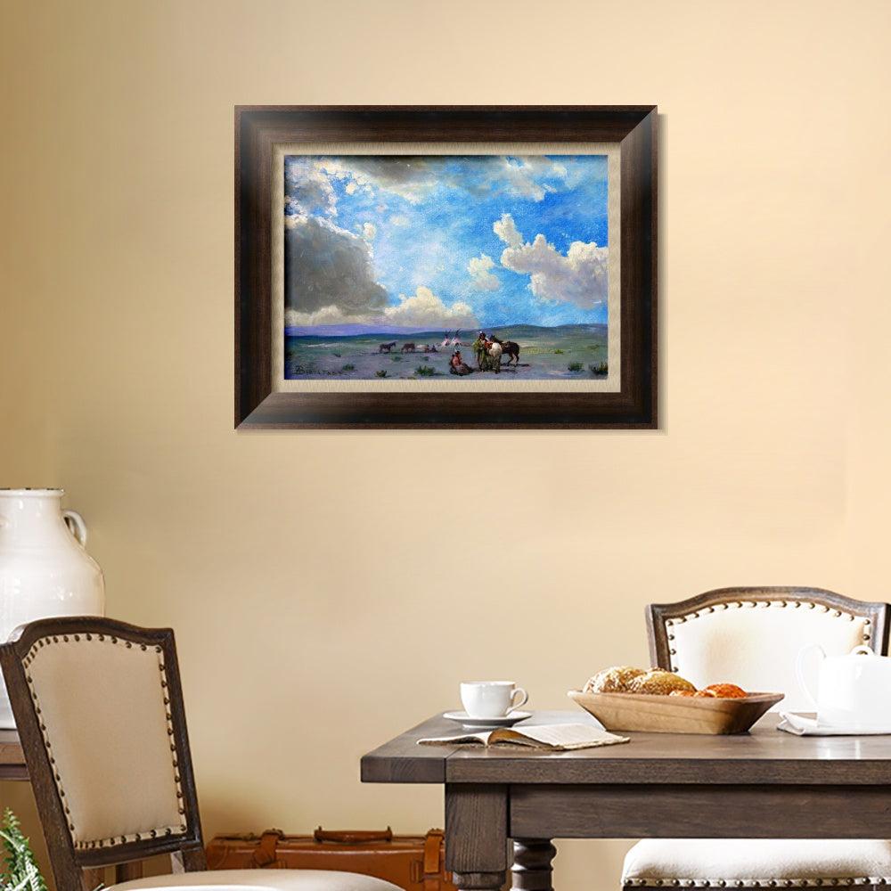 INVIN ART Framed Canvas Art Giclee Print Indians By The Riverside by Albert Bierstadt Wall Art