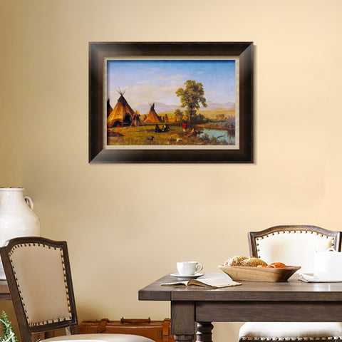 INVIN ART Framed Canvas Art Giclee Print Indian Tribes Camping by Albert Bierstadt Wall Art Living Room Home Office Decorations