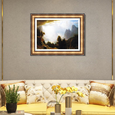 INVIN ART Framed Canvas Art Giclee Print Clouds gathering above the mountains by Albert Bierstadt Wall Art Living Room Home Office Decorations