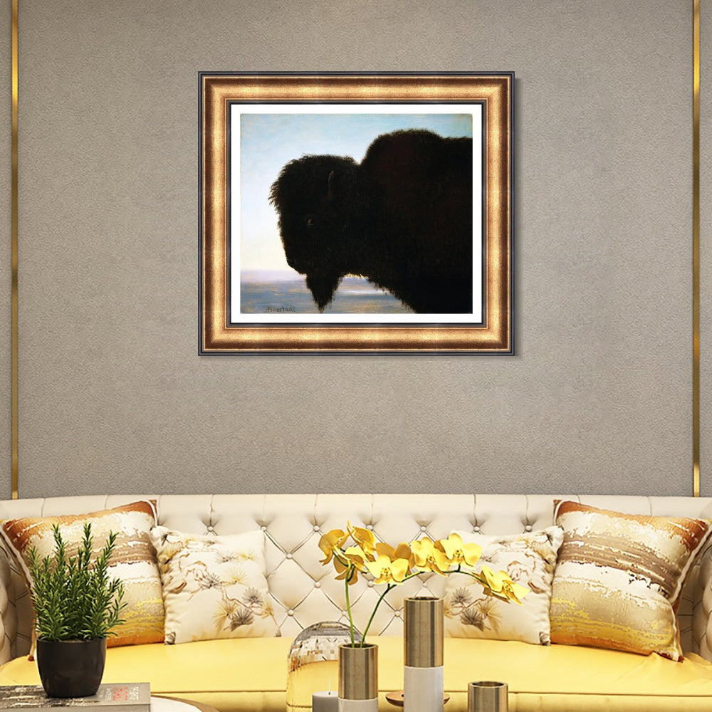 INVIN ART Framed Canvas Art Giclee Print Buffalo Head by Albert Bierstadt Wall Art