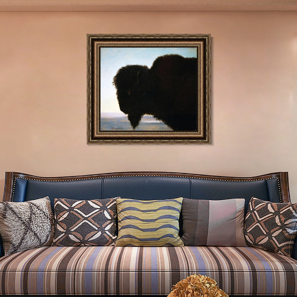 INVIN ART Framed Canvas Art Giclee Print Buffalo Head by Albert Bierstadt Wall Art