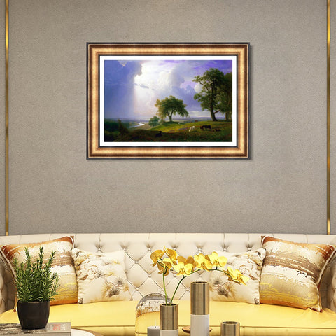 INVIN ART Framed Canvas Art Giclee Print grass and animals in peace by Albert Bierstadt Wall Art Living Room Home Office Decorations