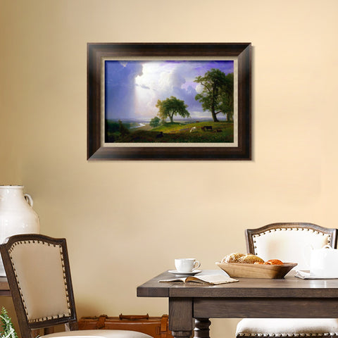 INVIN ART Framed Canvas Art Giclee Print grass and animals in peace by Albert Bierstadt Wall Art Living Room Home Office Decorations