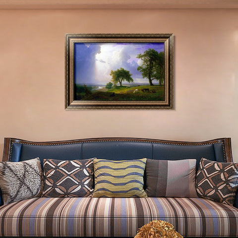INVIN ART Framed Canvas Art Giclee Print grass and animals in peace by Albert Bierstadt Wall Art Living Room Home Office Decorations