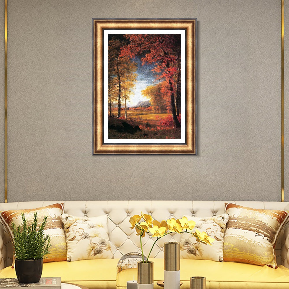 INVIN ART Framed Canvas Art Giclee Print Autumn in America, Oneida County, New York by Albert Bierstadt Wall Art