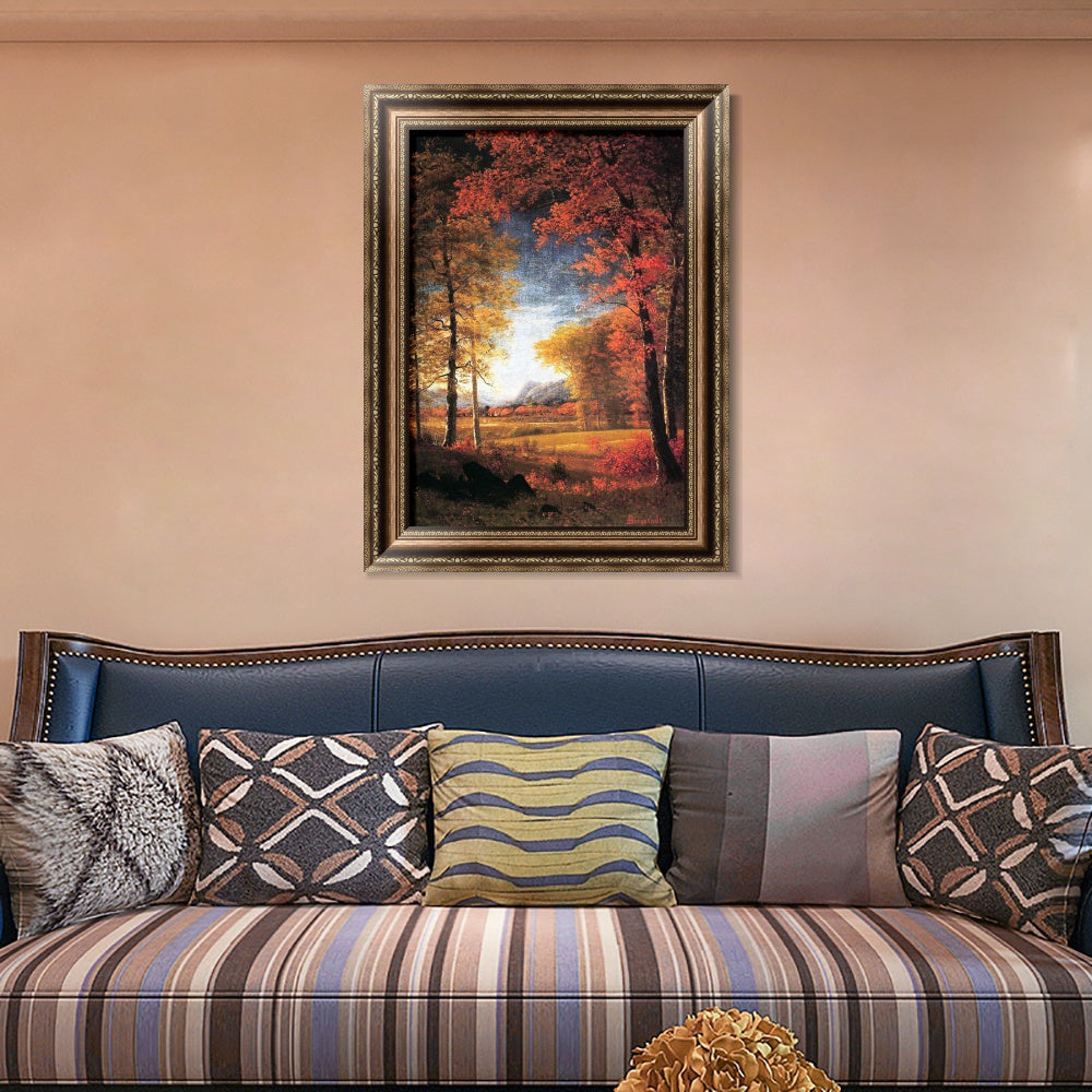 INVIN ART Framed Canvas Art Giclee Print Autumn in America, Oneida County, New York by Albert Bierstadt Wall Art
