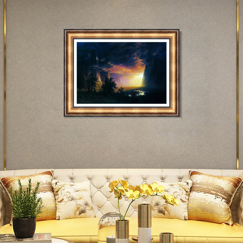 INVIN ART Framed Canvas Art Giclee Print Golden light shining to the lake by Albert Bierstadt Wall Art Living Room Home Office Decorations
