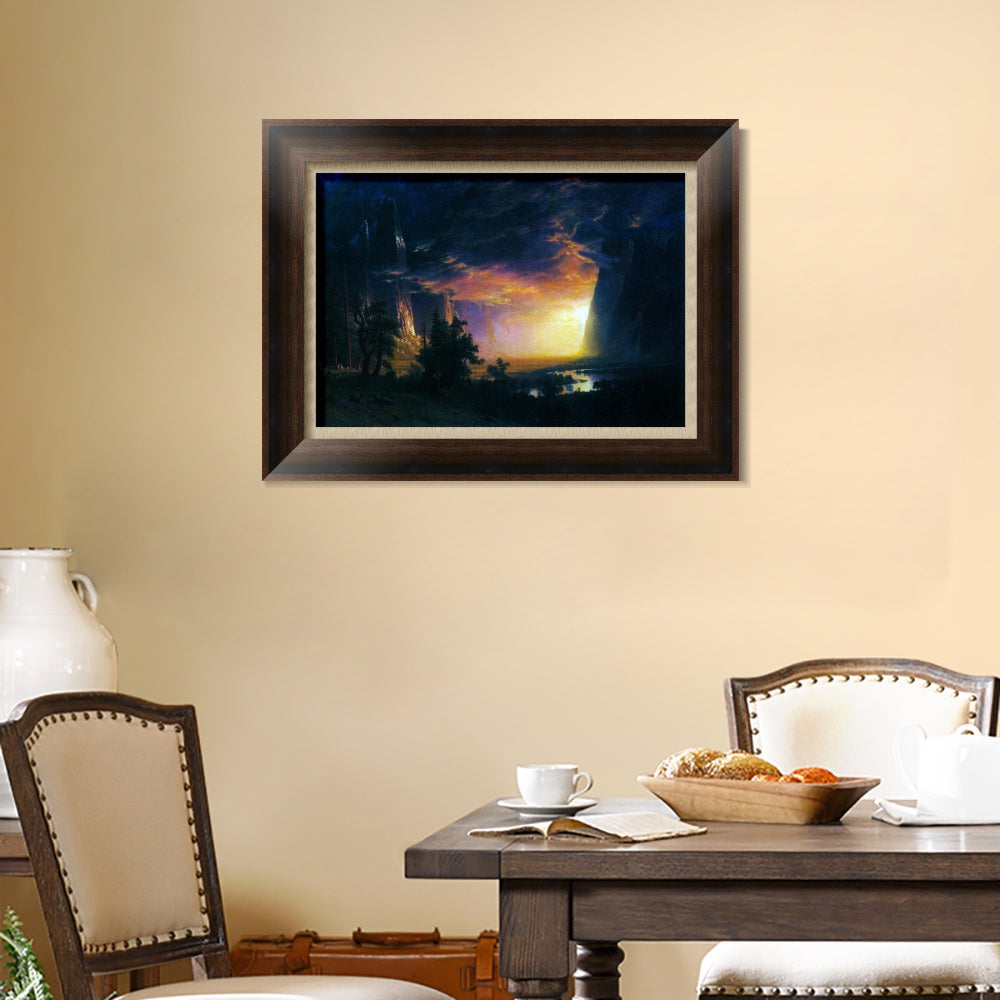 INVIN ART Framed Canvas Art Giclee Print Golden light shining to the lake by Albert Bierstadt Wall Art