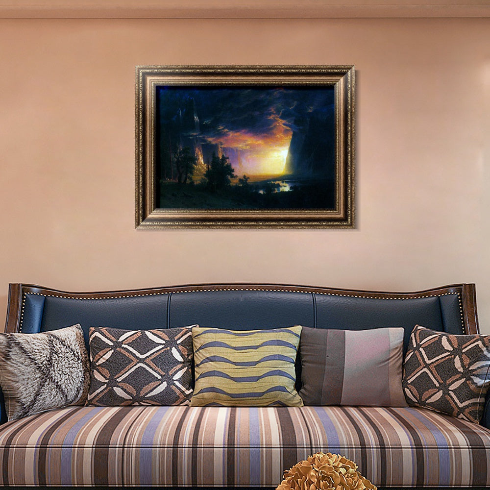 INVIN ART Framed Canvas Art Giclee Print Golden light shining to the lake by Albert Bierstadt Wall Art
