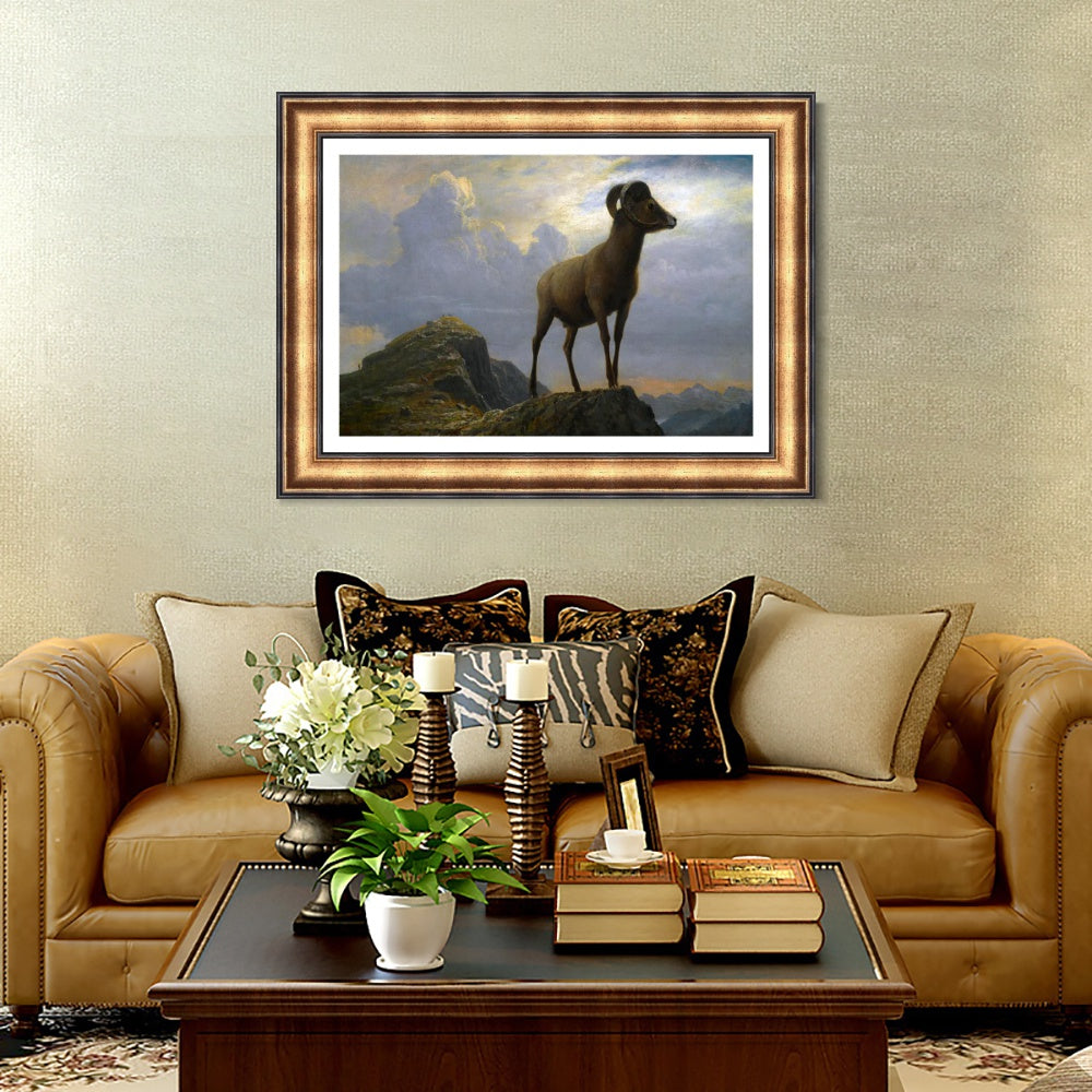 INVIN ART Framed Canvas Art Giclee Print Rocky mountain Sheep by Albert Bierstadt Wall Art