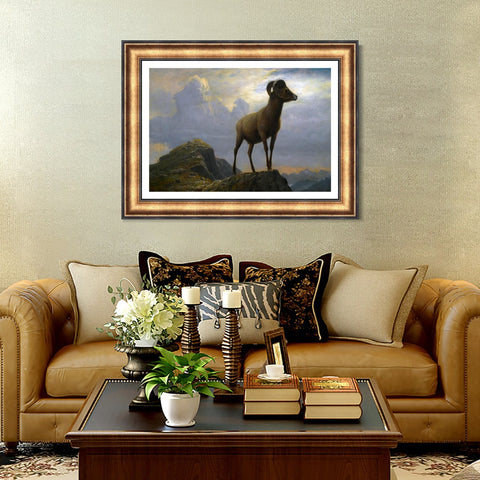 INVIN ART Framed Canvas Art Giclee Print Rocky mountain Sheep by Albert Bierstadt Wall Art Living Room Home Office Decorations