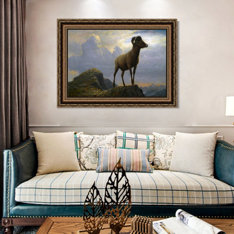 INVIN ART Framed Canvas Art Giclee Print Rocky mountain Sheep by Albert Bierstadt Wall Art Living Room Home Office Decorations