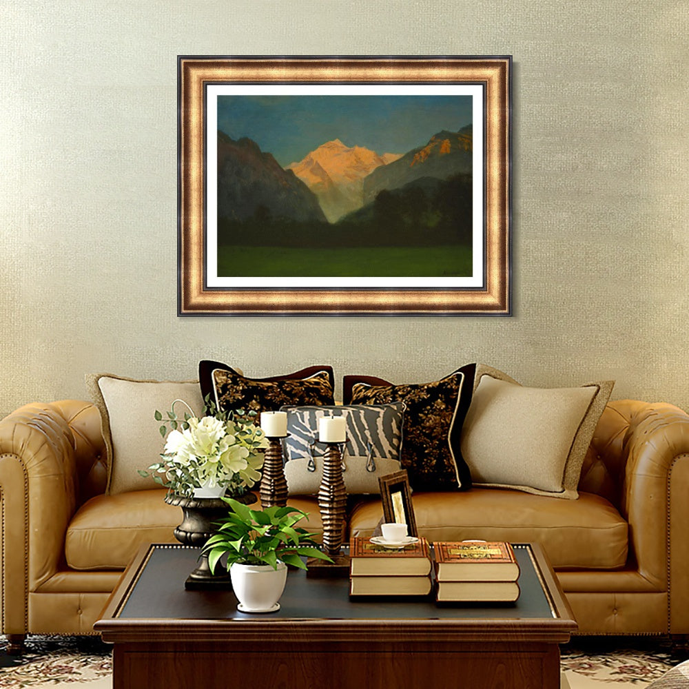 INVIN ART Framed Canvas Art Giclee Print View of Glacier Park Sunset on Peak by Albert Bierstadt Wall Art