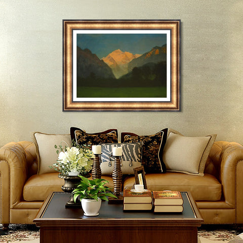 INVIN ART Framed Canvas Art Giclee Print View of Glacier Park Sunset on Peak by Albert Bierstadt Wall Art Living Room Home Office Decorations