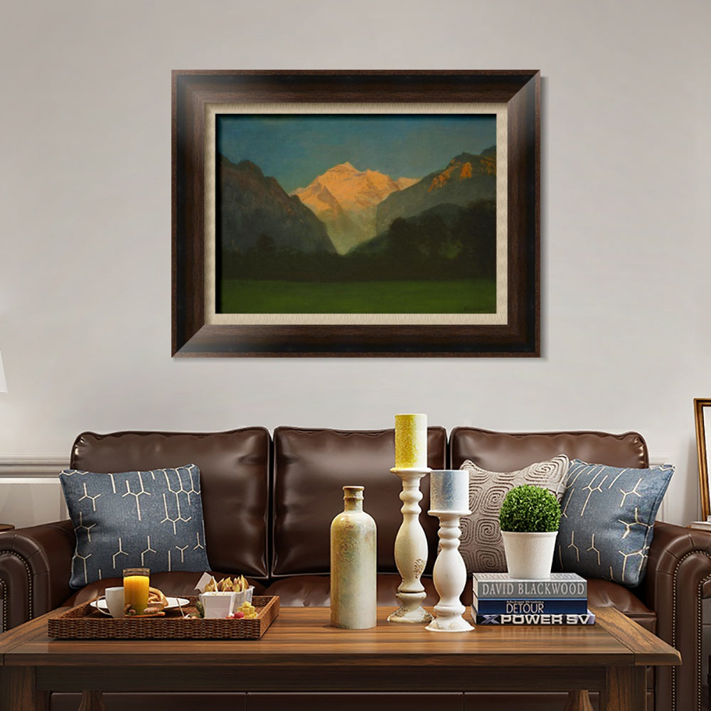 INVIN ART Framed Canvas Art Giclee Print View of Glacier Park Sunset on Peak by Albert Bierstadt Wall Art