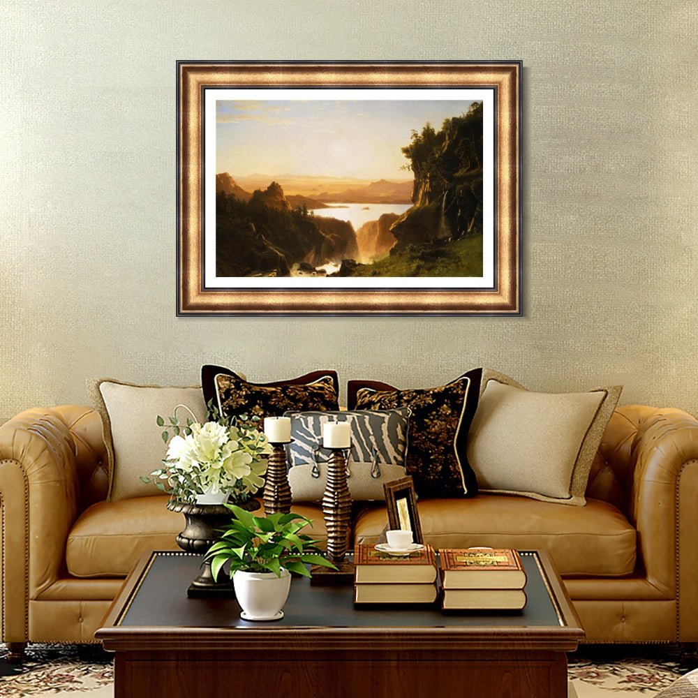 INVIN ART Framed Canvas Art Giclee Print Golden light shining to the lake by Albert Bierstadt Wall Art
