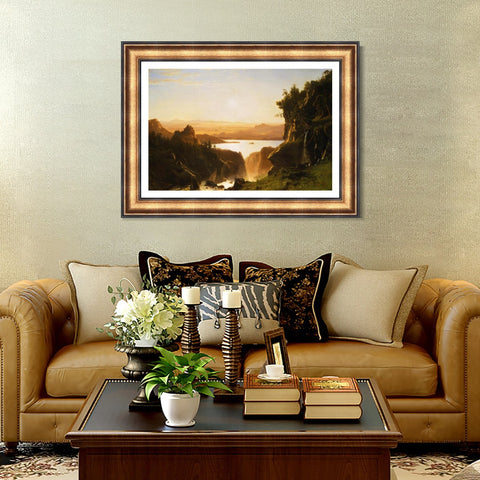 INVIN ART Framed Canvas Art Giclee Print Golden light shining to the lake by Albert Bierstadt Wall Art Living Room Home Office Decorations