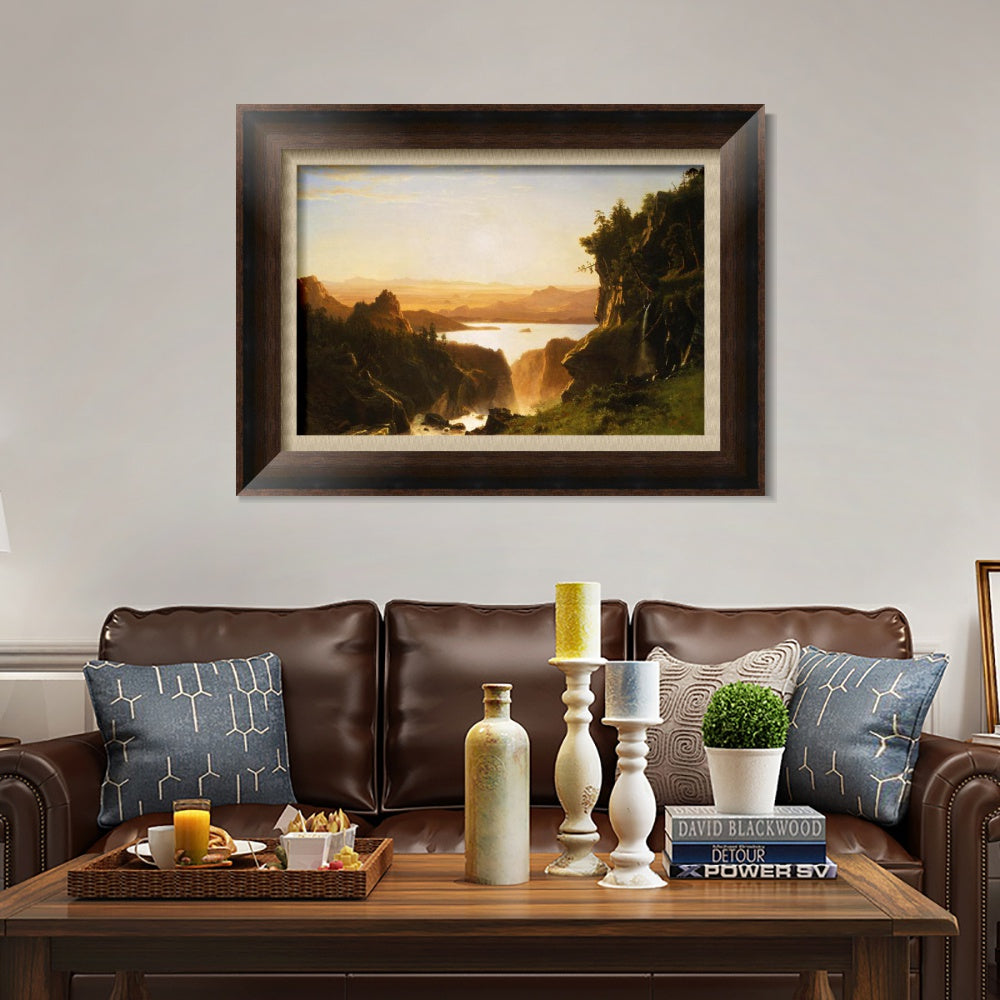 INVIN ART Framed Canvas Art Giclee Print Golden light shining to the lake by Albert Bierstadt Wall Art