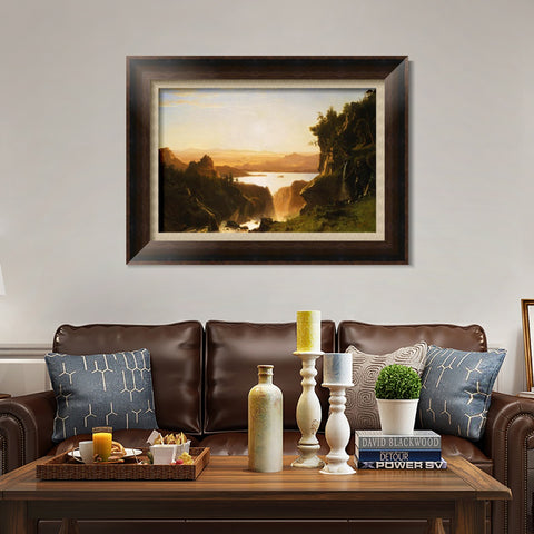 INVIN ART Framed Canvas Art Giclee Print Golden light shining to the lake by Albert Bierstadt Wall Art Living Room Home Office Decorations
