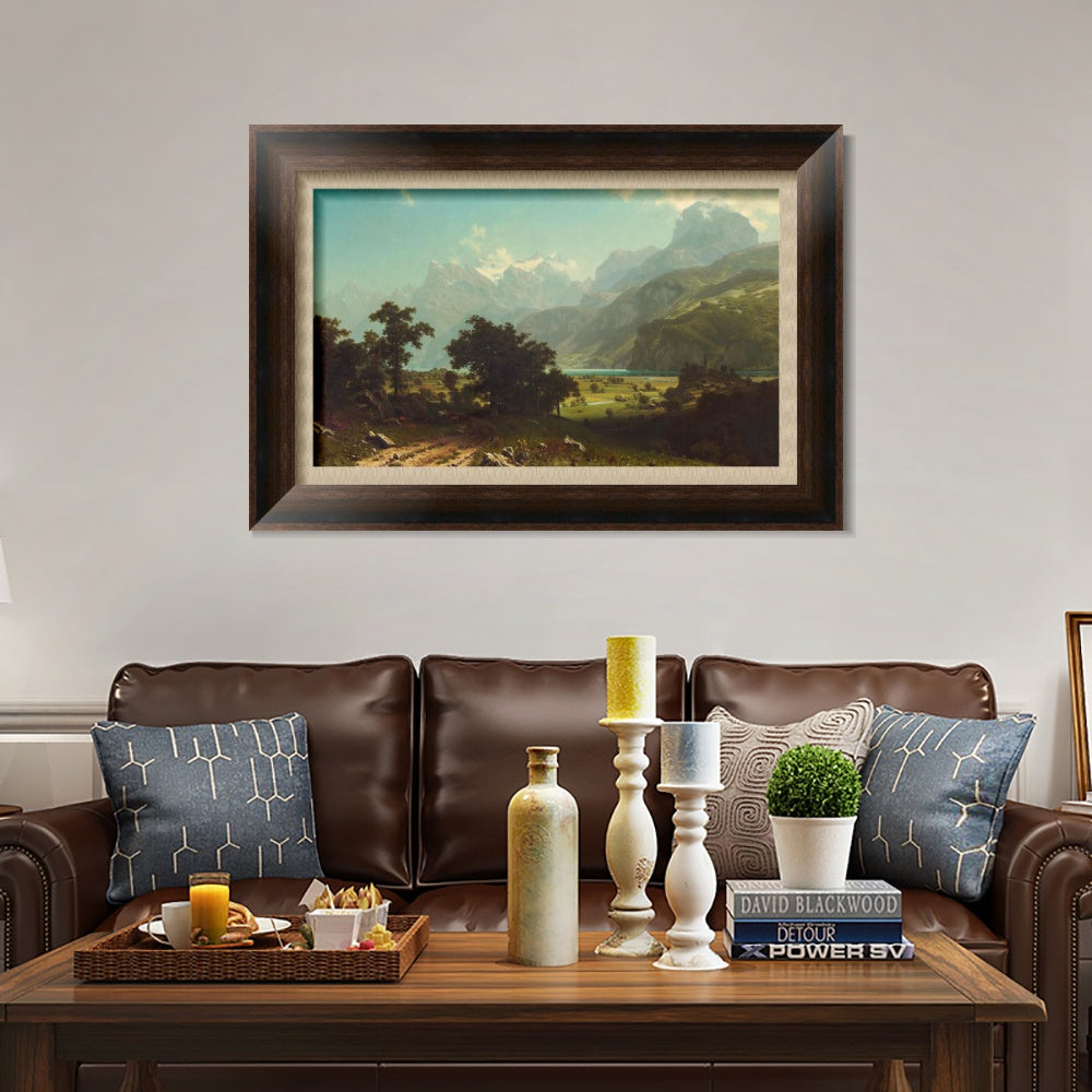 INVIN ART Framed Canvas Art Giclee Print By a Mountain Lake by Albert Bierstadt Wall Art