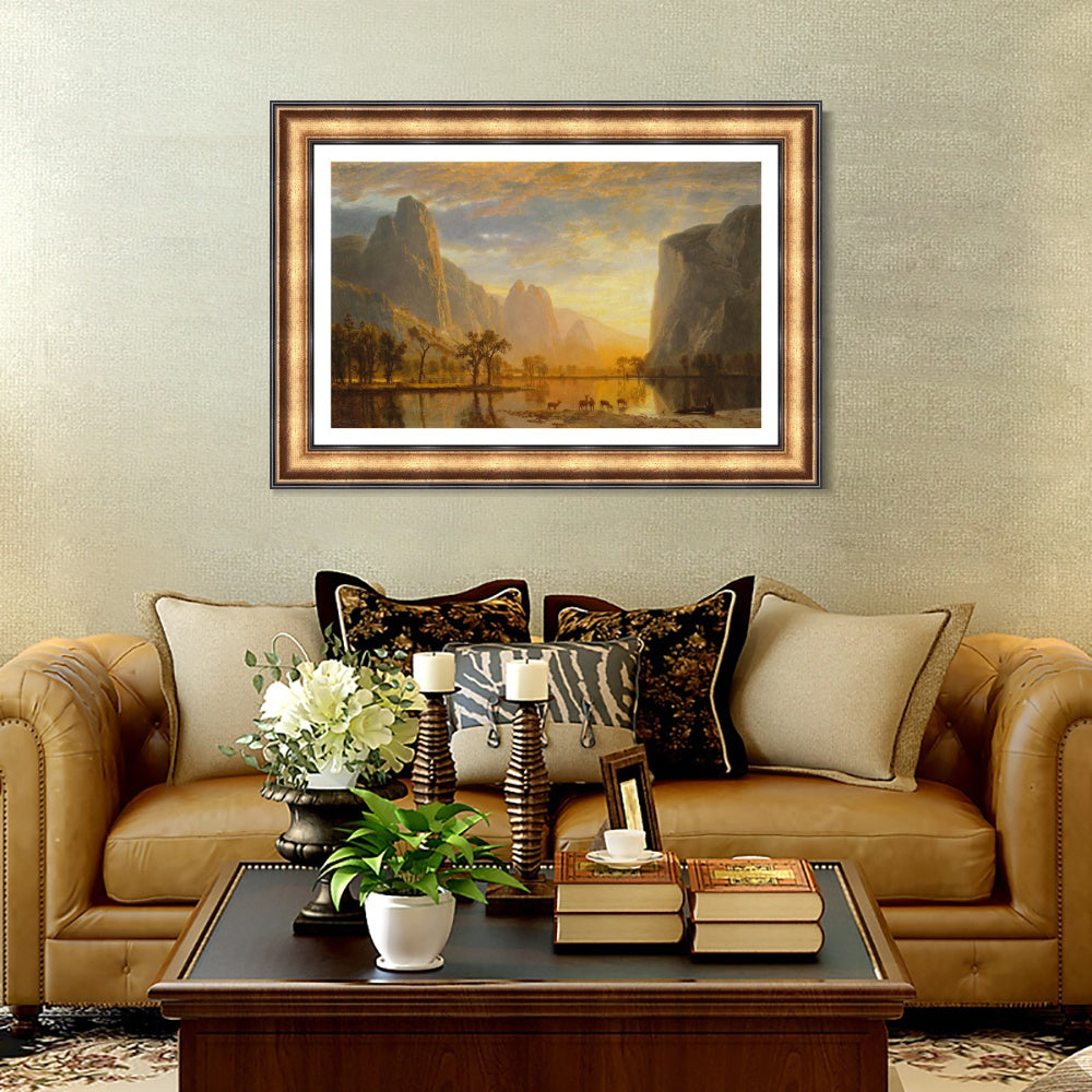 INVIN ART Framed Canvas Art Giclee Print Deer by the lake#2 by Albert Bierstadt Wall Art
