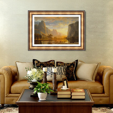 INVIN ART Framed Canvas Art Giclee Print Deer by the lake#2 by Albert Bierstadt Wall Art Living Room Home Office Decorations