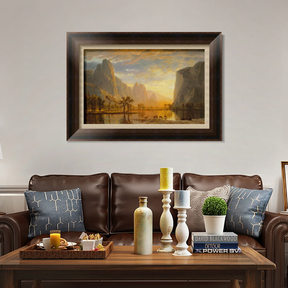 INVIN ART Framed Canvas Art Giclee Print Deer by the lake#2 by Albert Bierstadt Wall Art