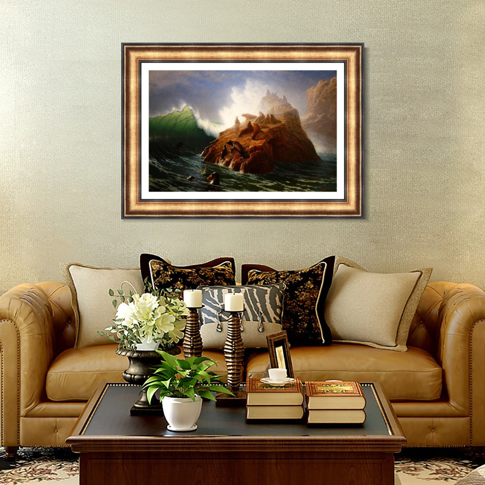 INVIN ART Framed Canvas Art Giclee Print Sea loin by Albert Bierstadt Wall Art