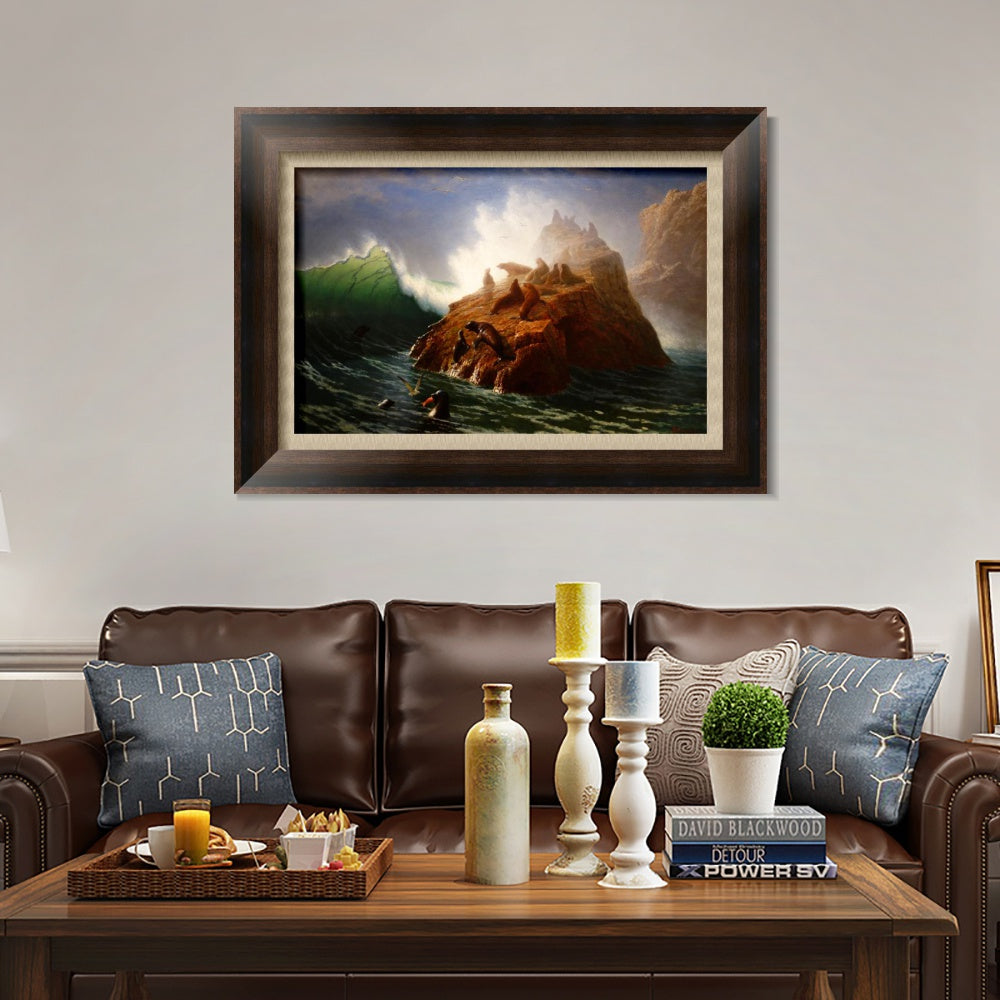 INVIN ART Framed Canvas Art Giclee Print Sea loin by Albert Bierstadt Wall Art