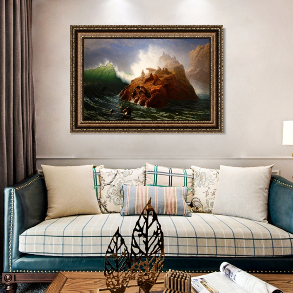 INVIN ART Framed Canvas Art Giclee Print Sea loin by Albert Bierstadt Wall Art