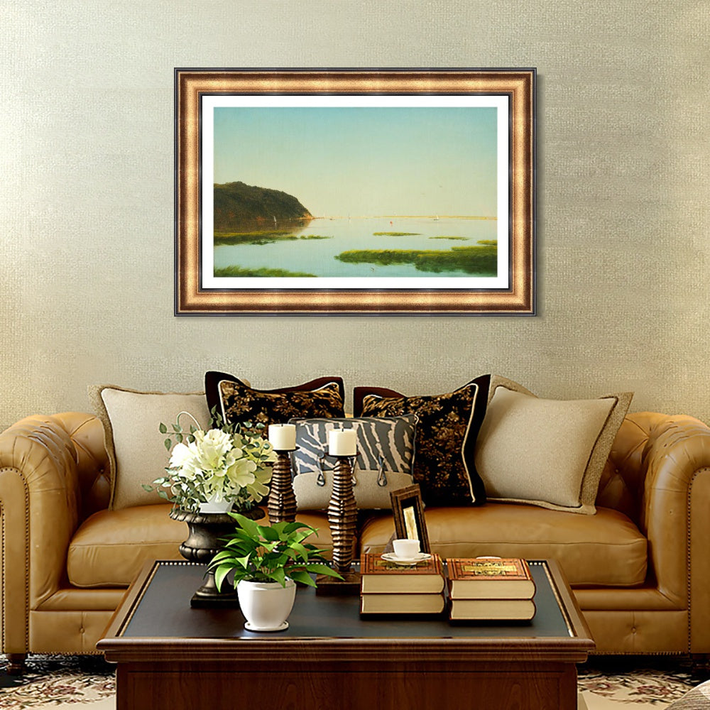 INVIN ART Framed Canvas Art Giclee Print boat and lake by Albert Bierstadt Wall Art