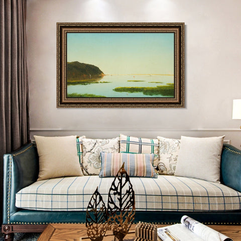 INVIN ART Framed Canvas Art Giclee Print boat and lake by Albert Bierstadt Wall Art Living Room Home Office Decorations