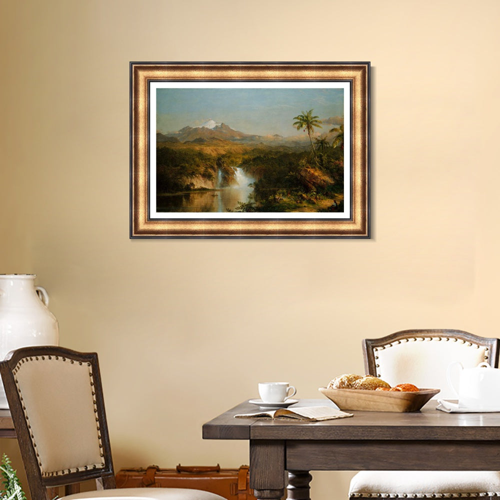 INVIN ART Framed Canvas Art Giclee Print coconut tree and lake by Albert Bierstadt Wall Art