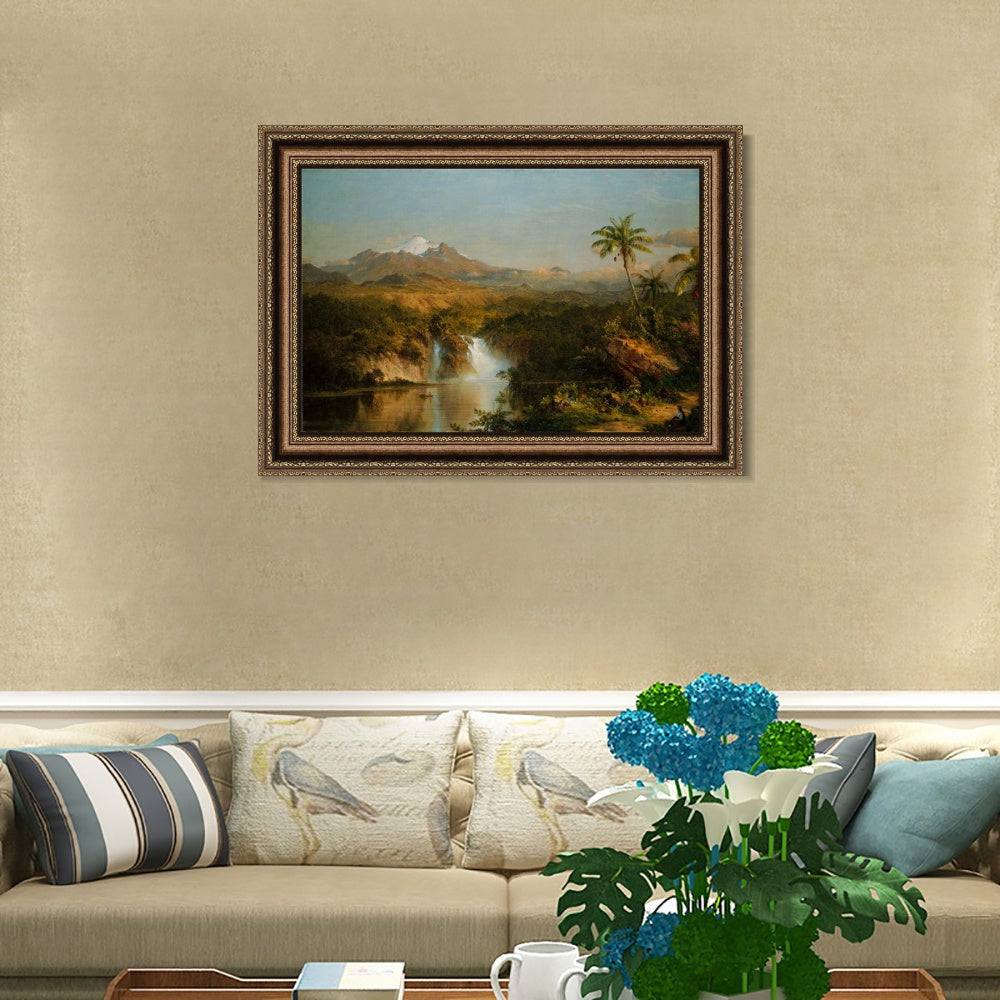 INVIN ART Framed Canvas Art Giclee Print coconut tree and lake by Albert Bierstadt Wall Art