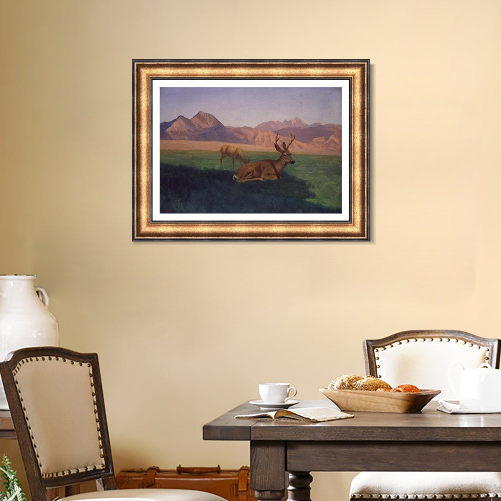 INVIN ART Framed Canvas Art Giclee Print Deer by the lake by Albert Bierstadt Wall Art