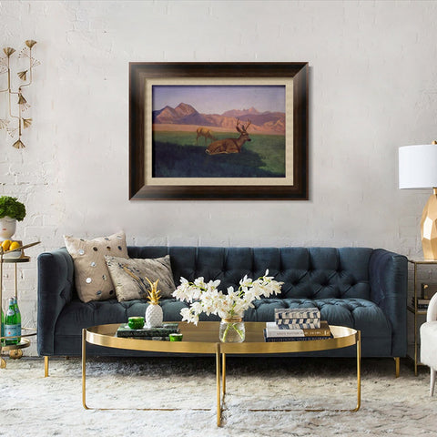 INVIN ART Framed Canvas Art Giclee Print Deer by the lake by Albert Bierstadt Wall Art Living Room Home Office Decorations