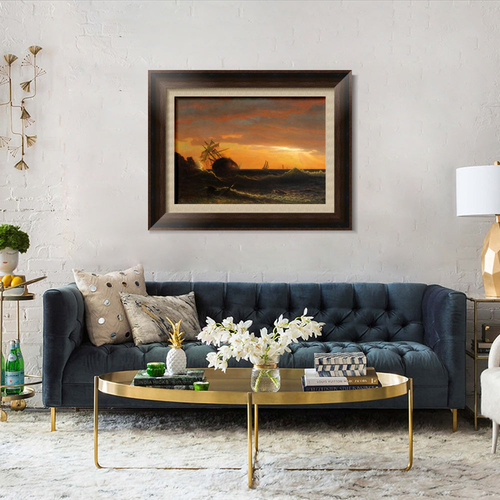 INVIN ART Framed Canvas Art Giclee Print Boat in sunset by Albert Bierstadt Wall Art