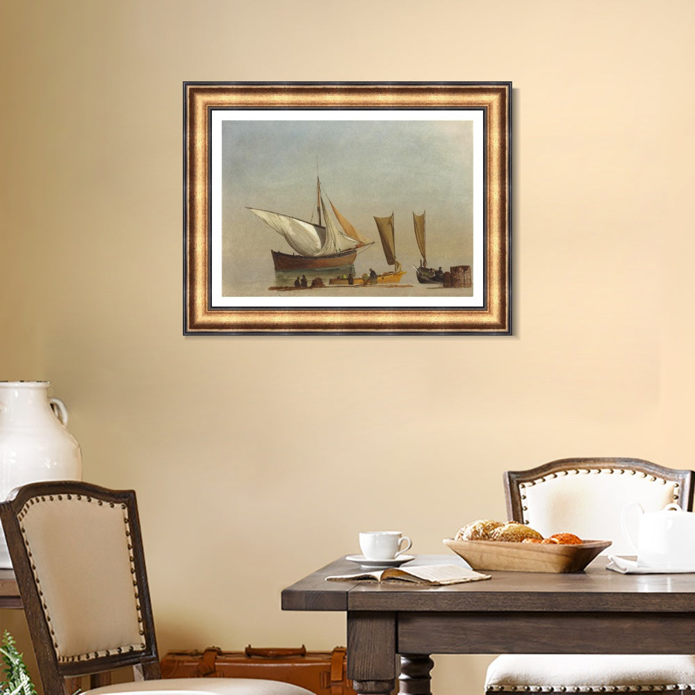 INVIN ART Framed Canvas Art Giclee Print Fishing Boats by Albert Bierstadt Wall Art