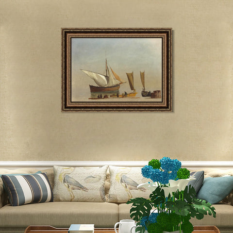 INVIN ART Framed Canvas Art Giclee Print Fishing Boats by Albert Bierstadt Wall Art Living Room Home Office Decorations