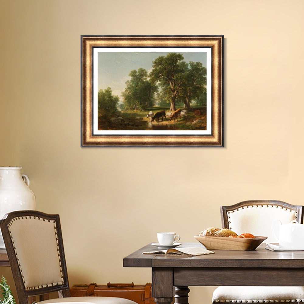 INVIN ART Framed Canvas Art Giclee Print cattles by the stream by Albert Bierstadt Wall Art