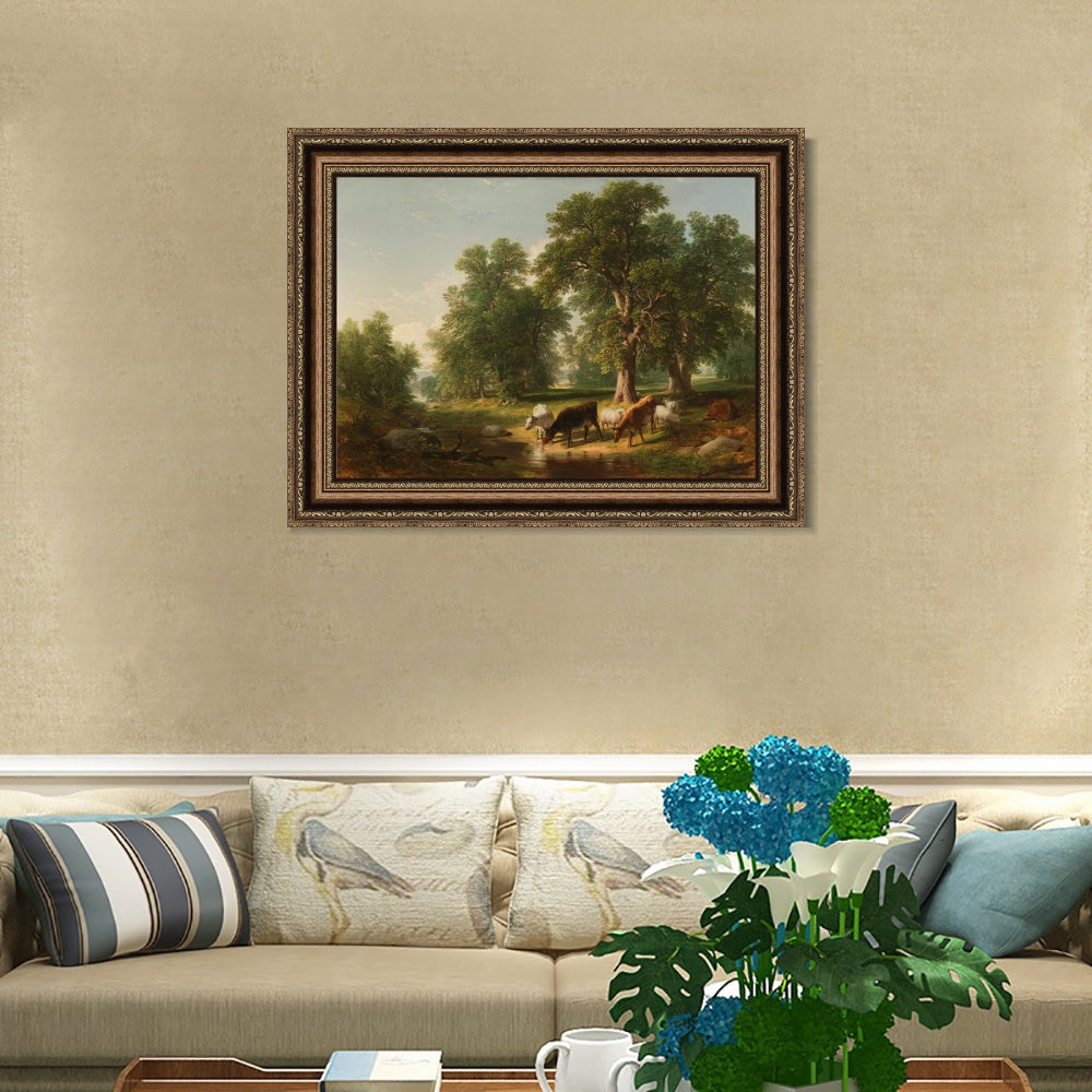 INVIN ART Framed Canvas Art Giclee Print cattles by the stream by Albert Bierstadt Wall Art